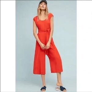 Anthropologie Red Cap-Sleeve Wide-Leg Jumpsuit